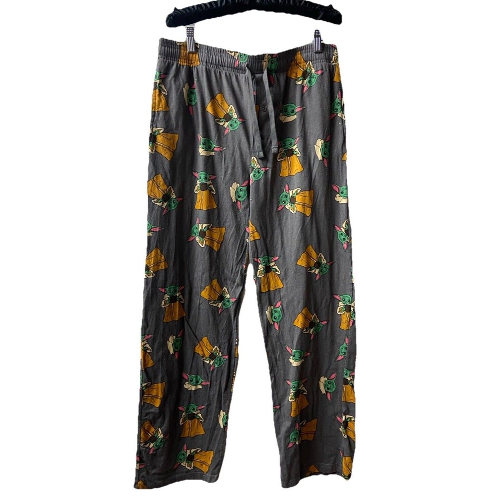 Star Wars Baby Yoda PJ Pants Large Jersey  Gray Green